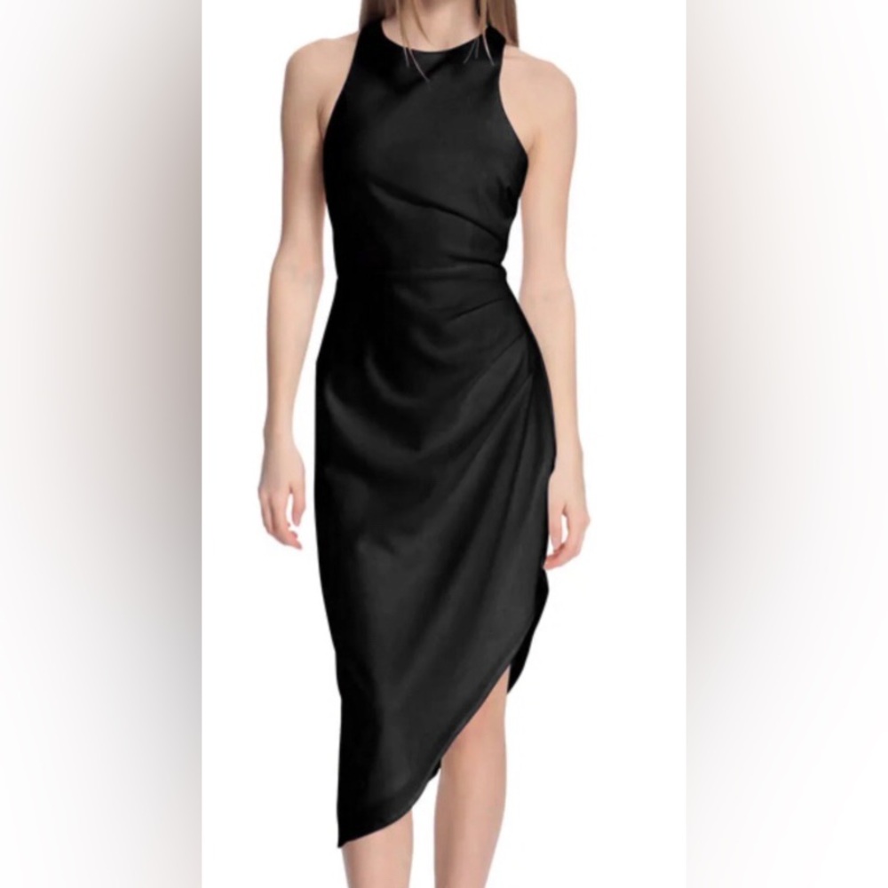 Donna Morgan Black Asymmetrical Halter Midi Dress